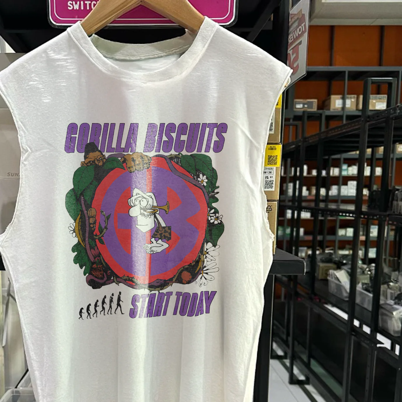 1989 Gorilla Biscuit 'Start Today' Rare Washed White Cut-Off - Image 3