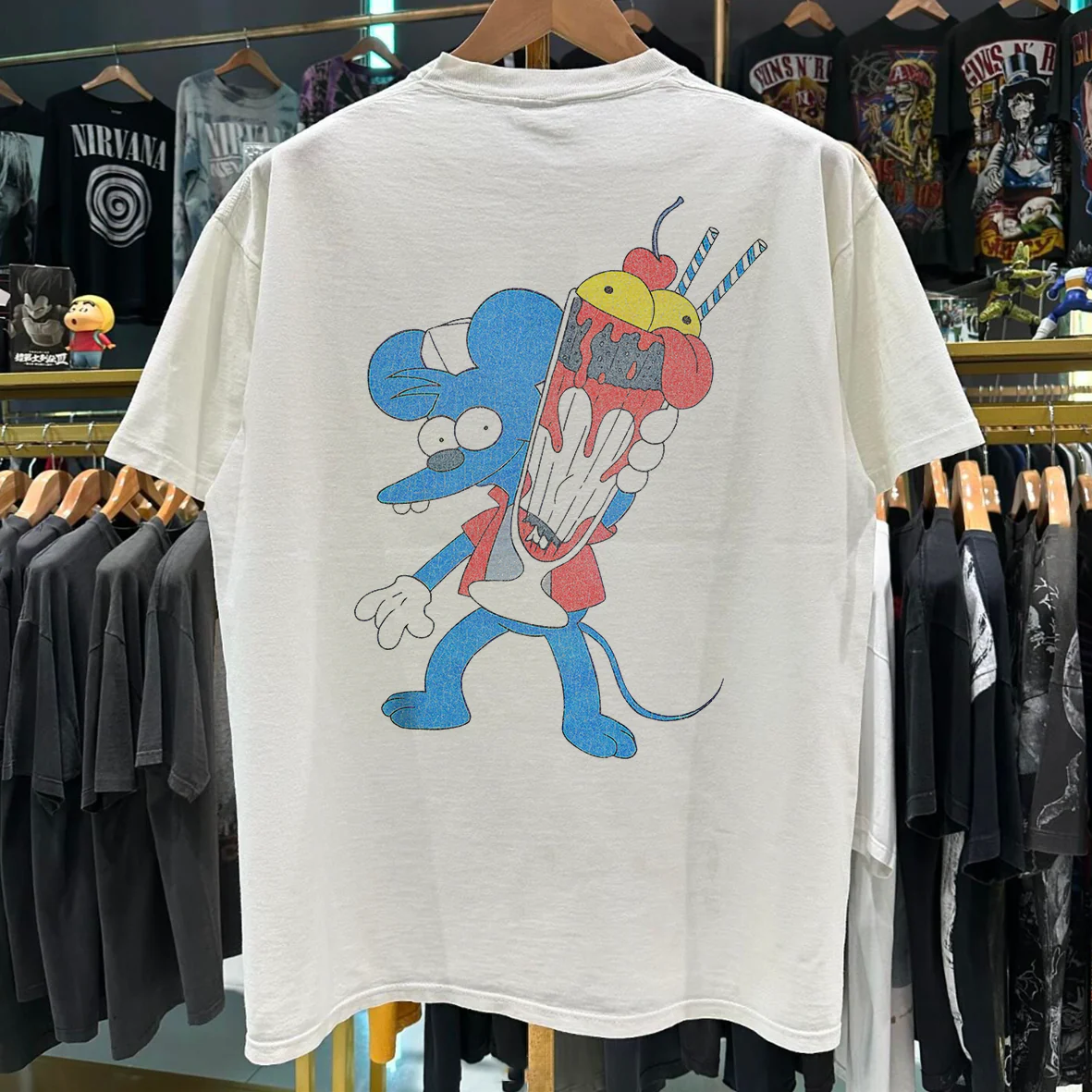 1994 Itchy & Scratchy "The Meat Grinder" Vintage Washed White T-Shirt - Image 2