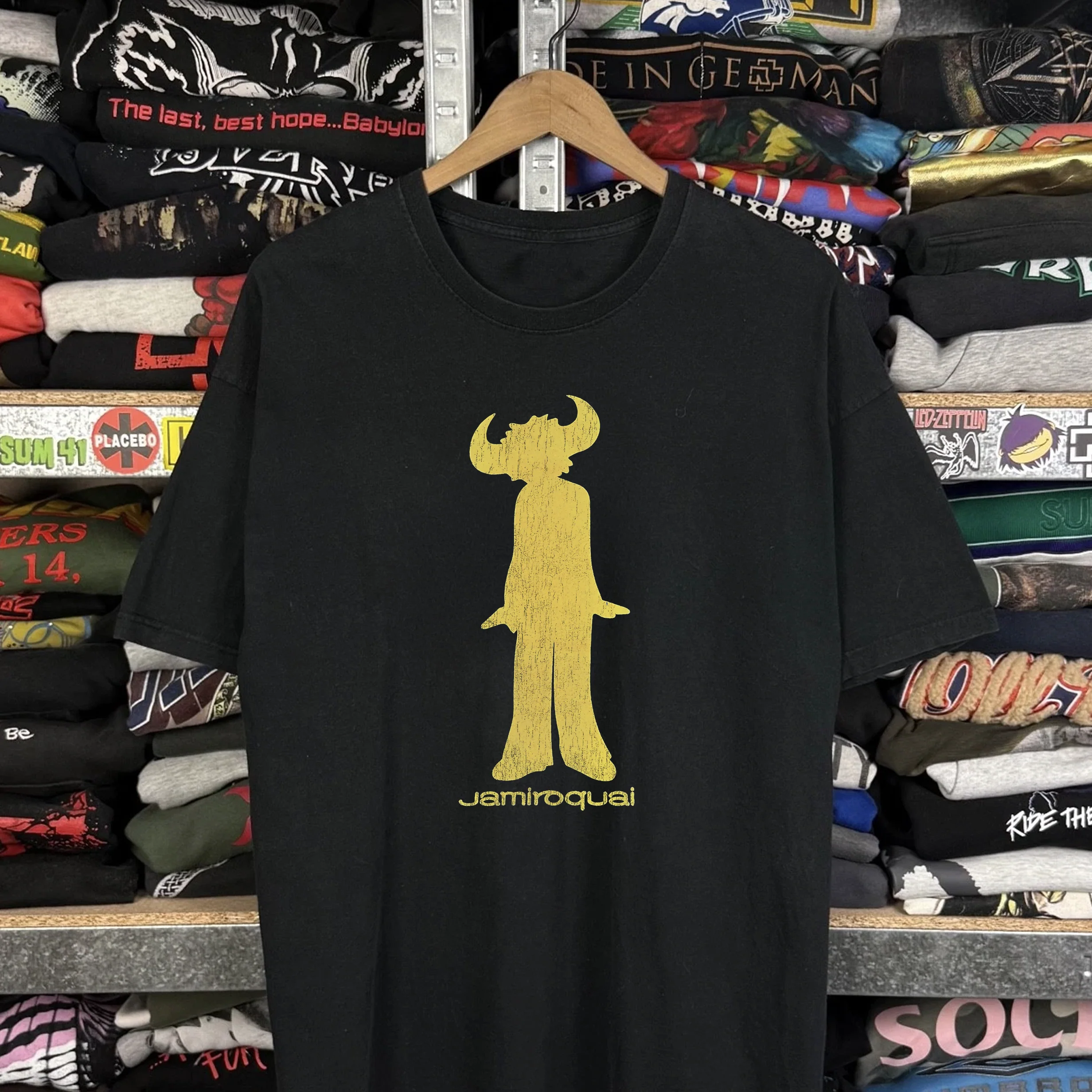 2000s Jamiroquai Buffalo Man Washed Black Tee - Image 2