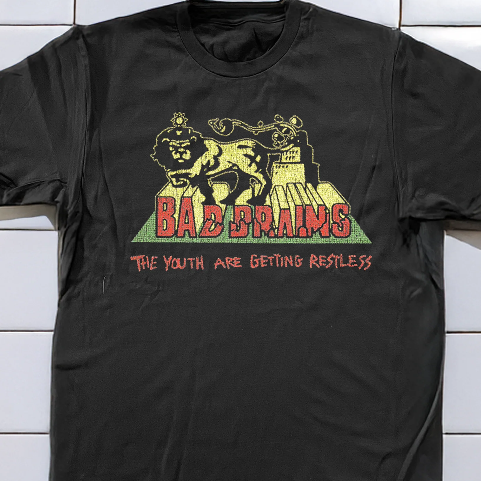 90's Bad Brains The Youth Are Getting Restless Washed Black T-Shirt - Image 2