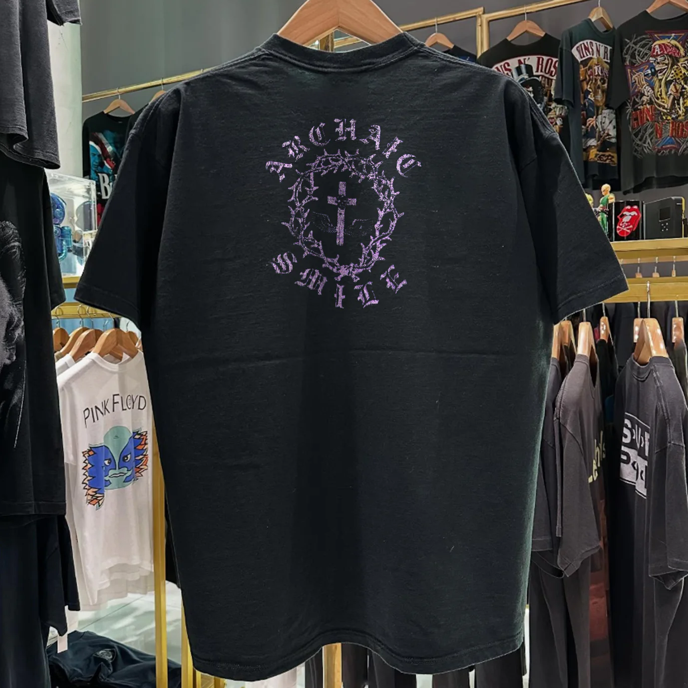 90s Acid Drop 'Archaic Smile' Rare Washed Black T-Shirt - Image 2