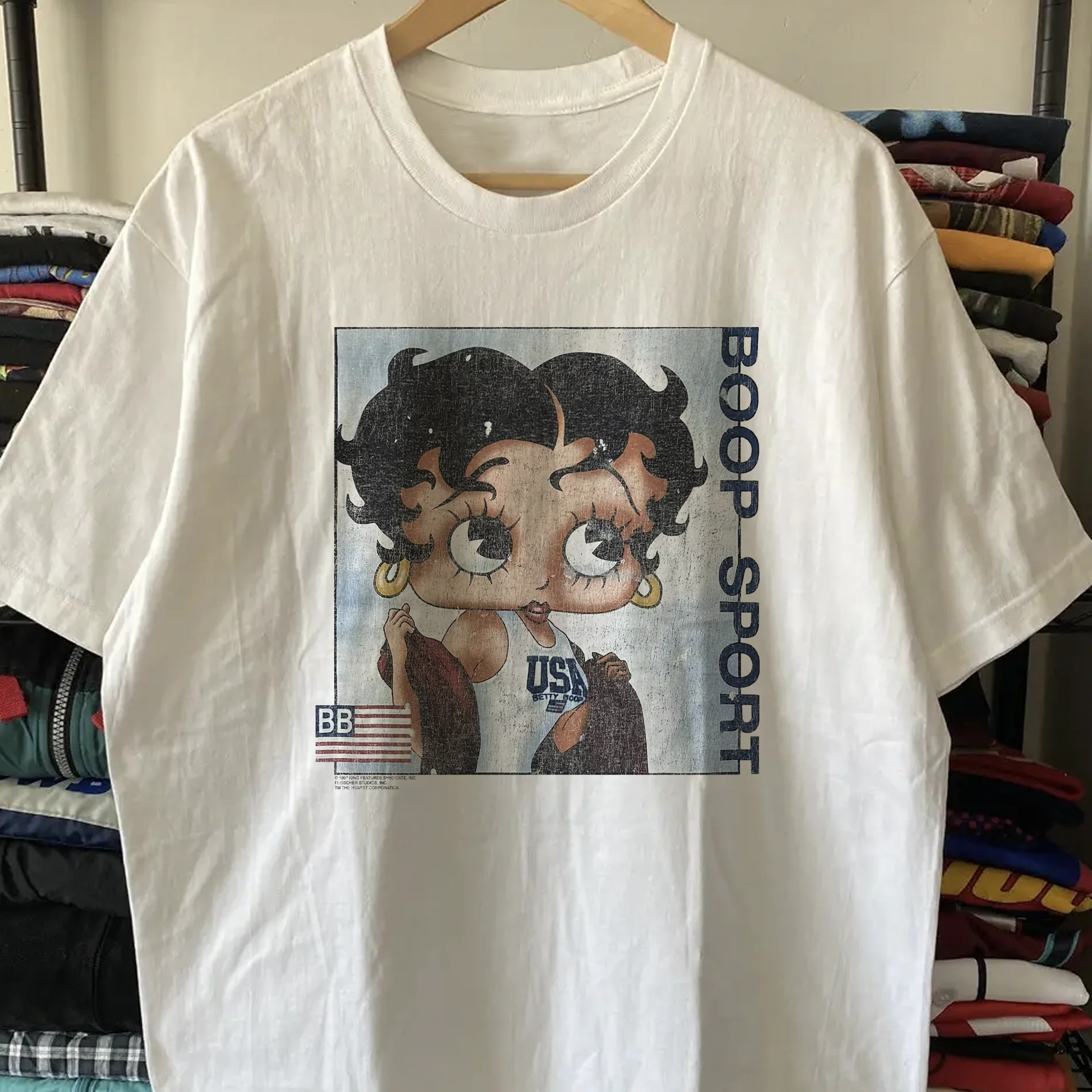 90s Betty Boop Sport Washed White Tee - Image 2