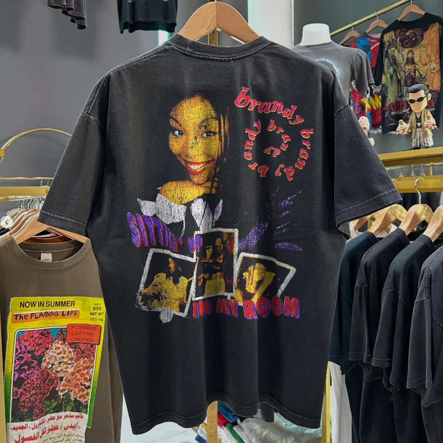 90s Brandy - Sittin' Up In My Room Rare Washed Black Rap Tee - Image 2