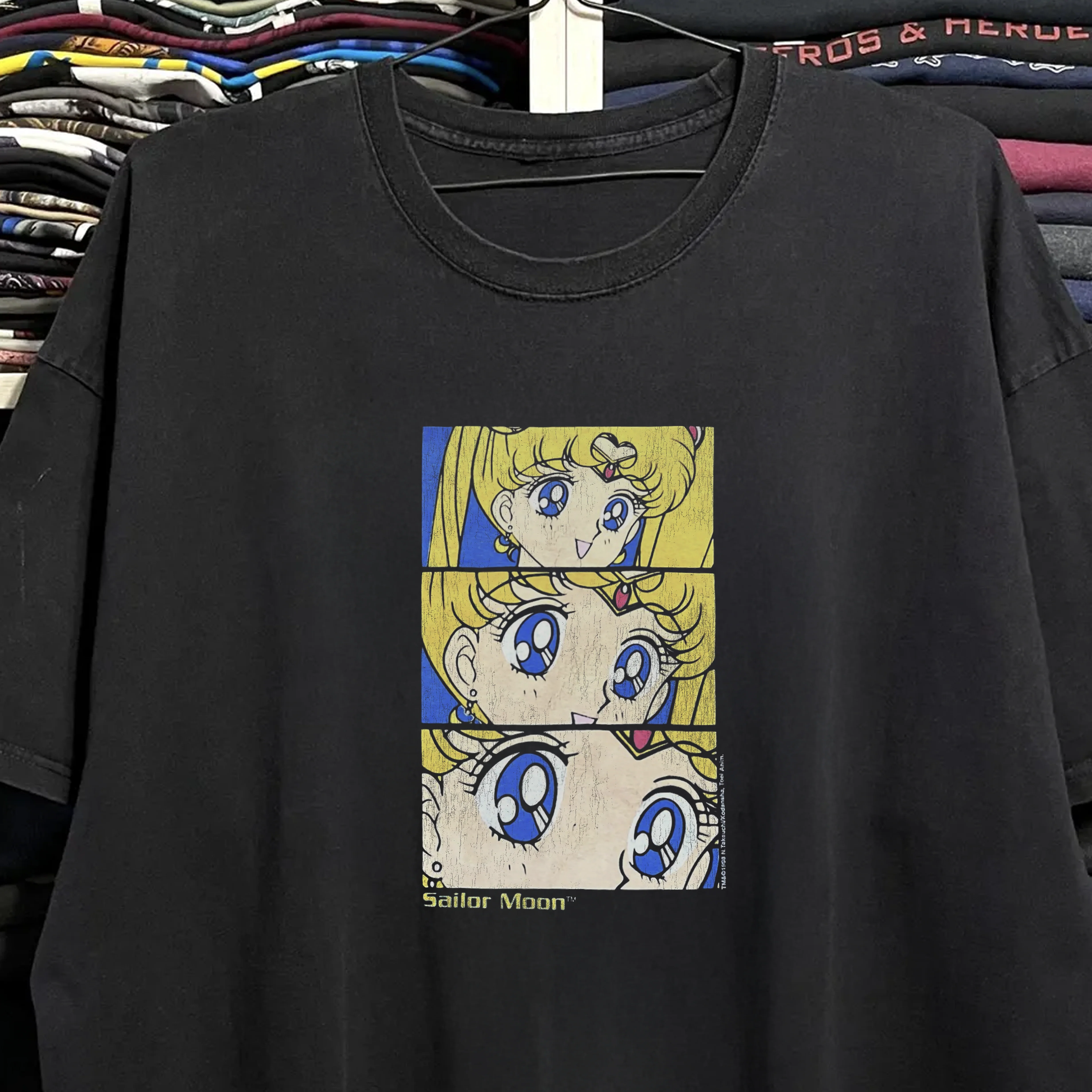 90s Sailor Moon Usagis Gaze Washed Black Tee - Image 2
