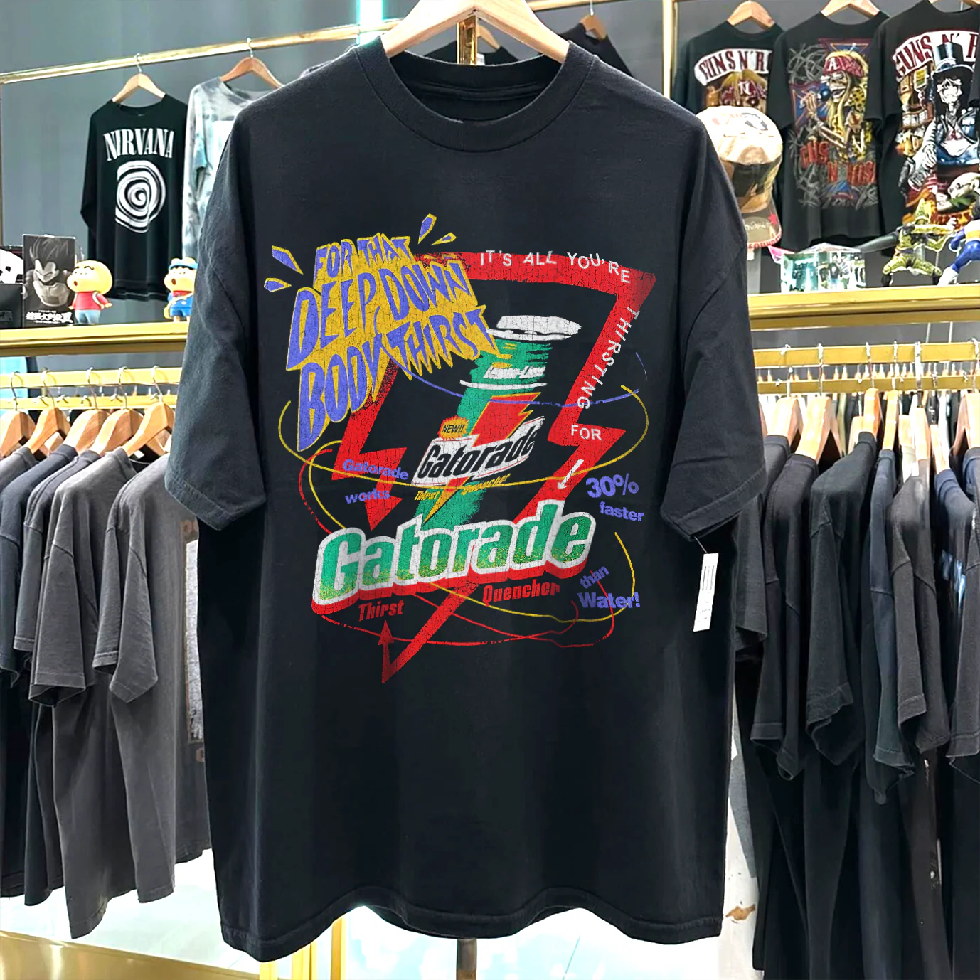 90s Thirst Quencher Gatorade Rare Washed Black T-Shirt - Image 4