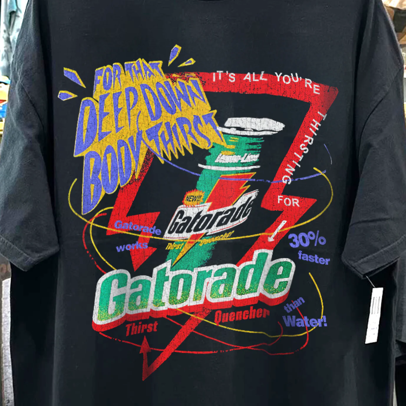 90s Thirst Quencher Gatorade Rare Washed Black T-Shirt - Image 5