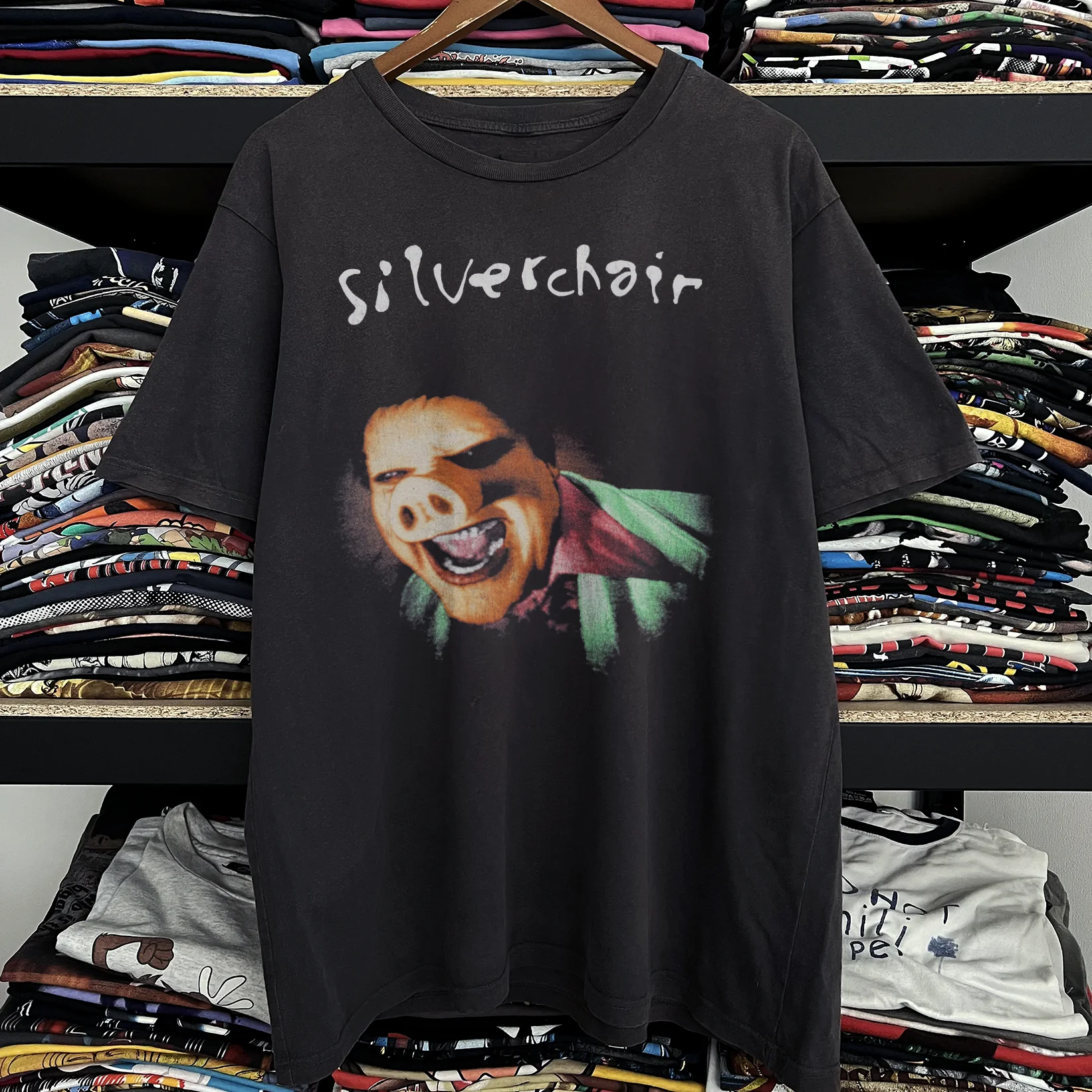 95 Silver Chair Pig Face Tour Tee Washed Black Tee