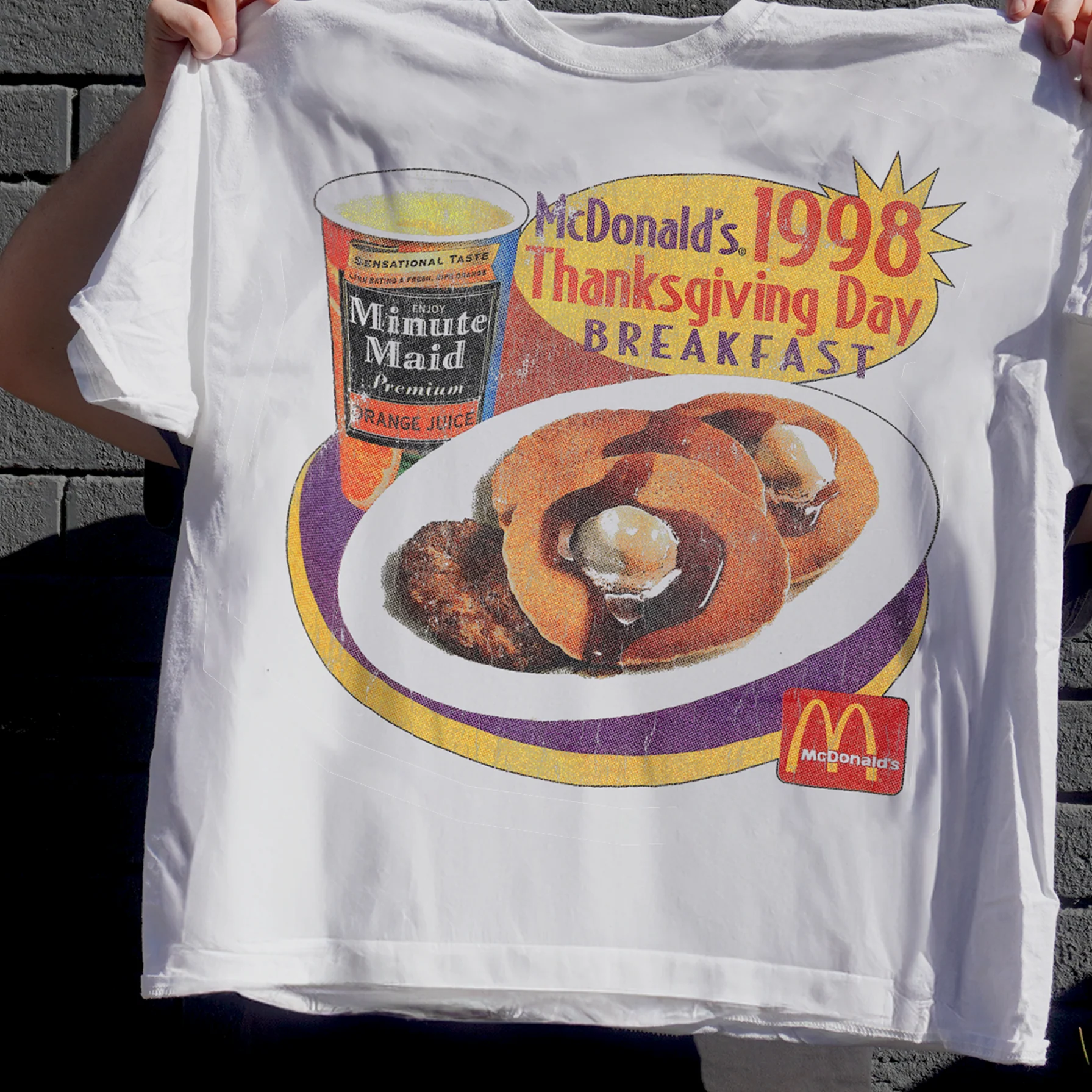 98 Thanksgiving Breakfast Promo White Vintage Washed T-Shirt - Image 3