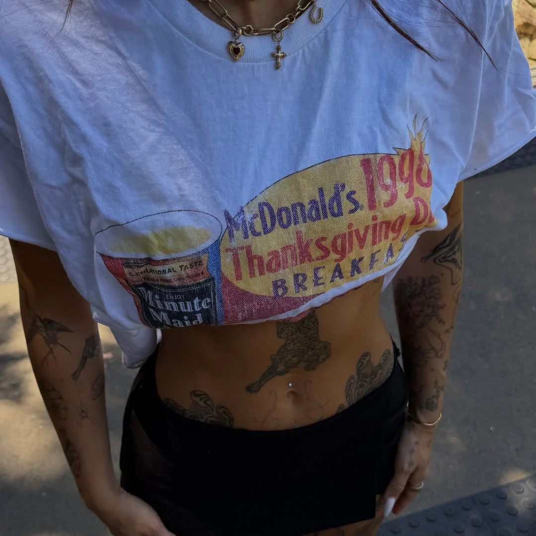 98 Thanksgiving Breakfast Promo White Vintage Washed T-Shirt - Image 7
