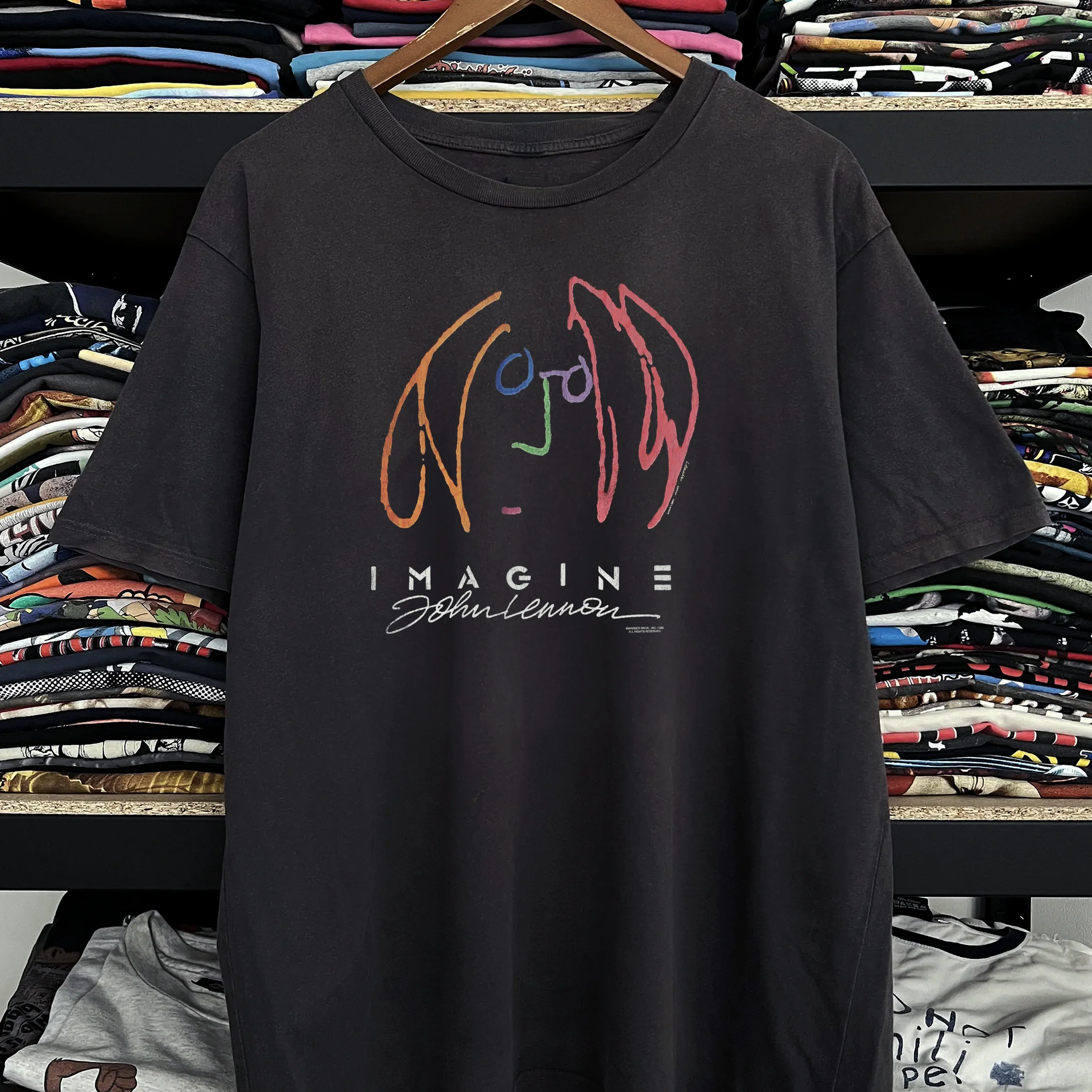 Rare John Lennon Imagine Washed Black Tee - Image 2
