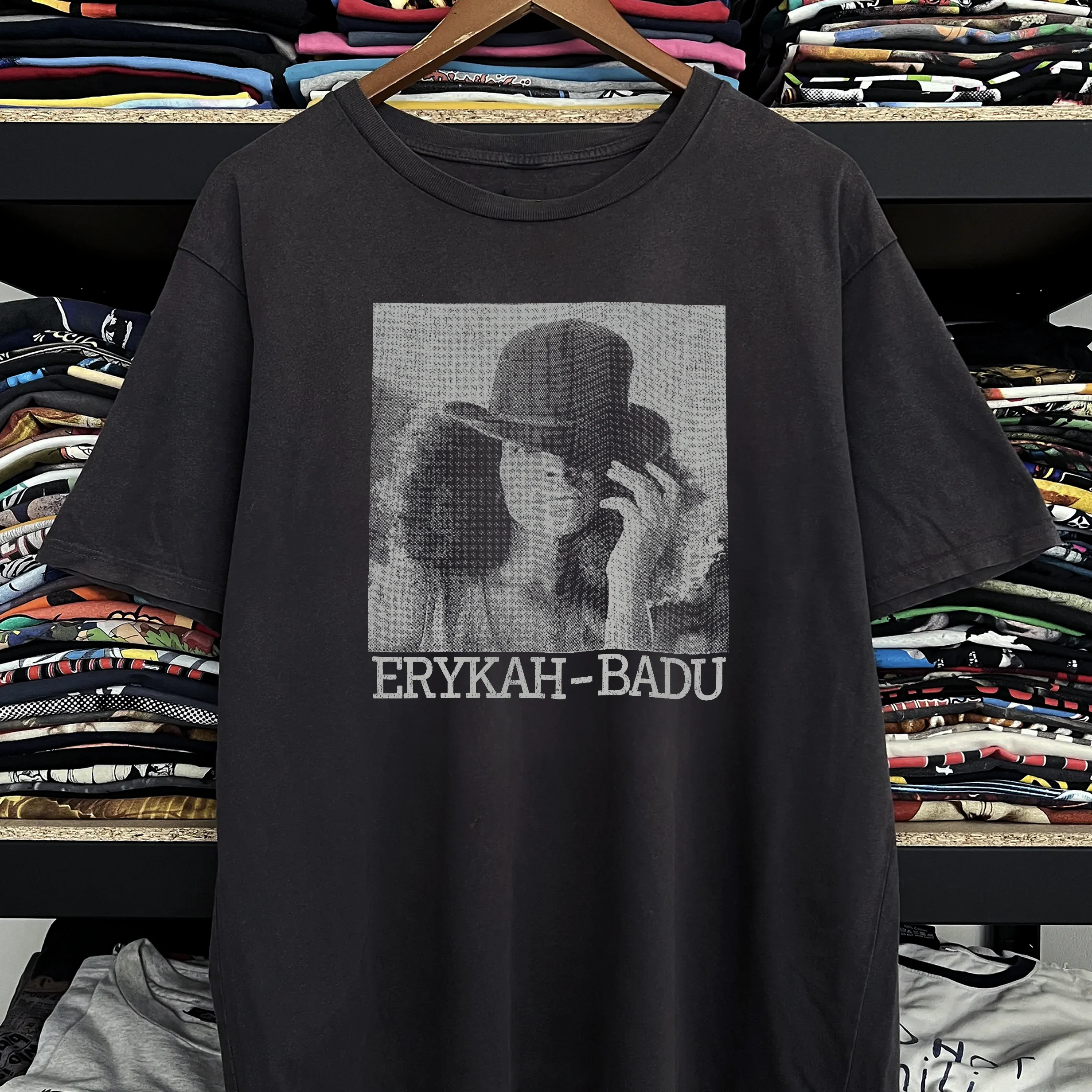 Y2k Erykah Badu Washed Black Tee - Image 2